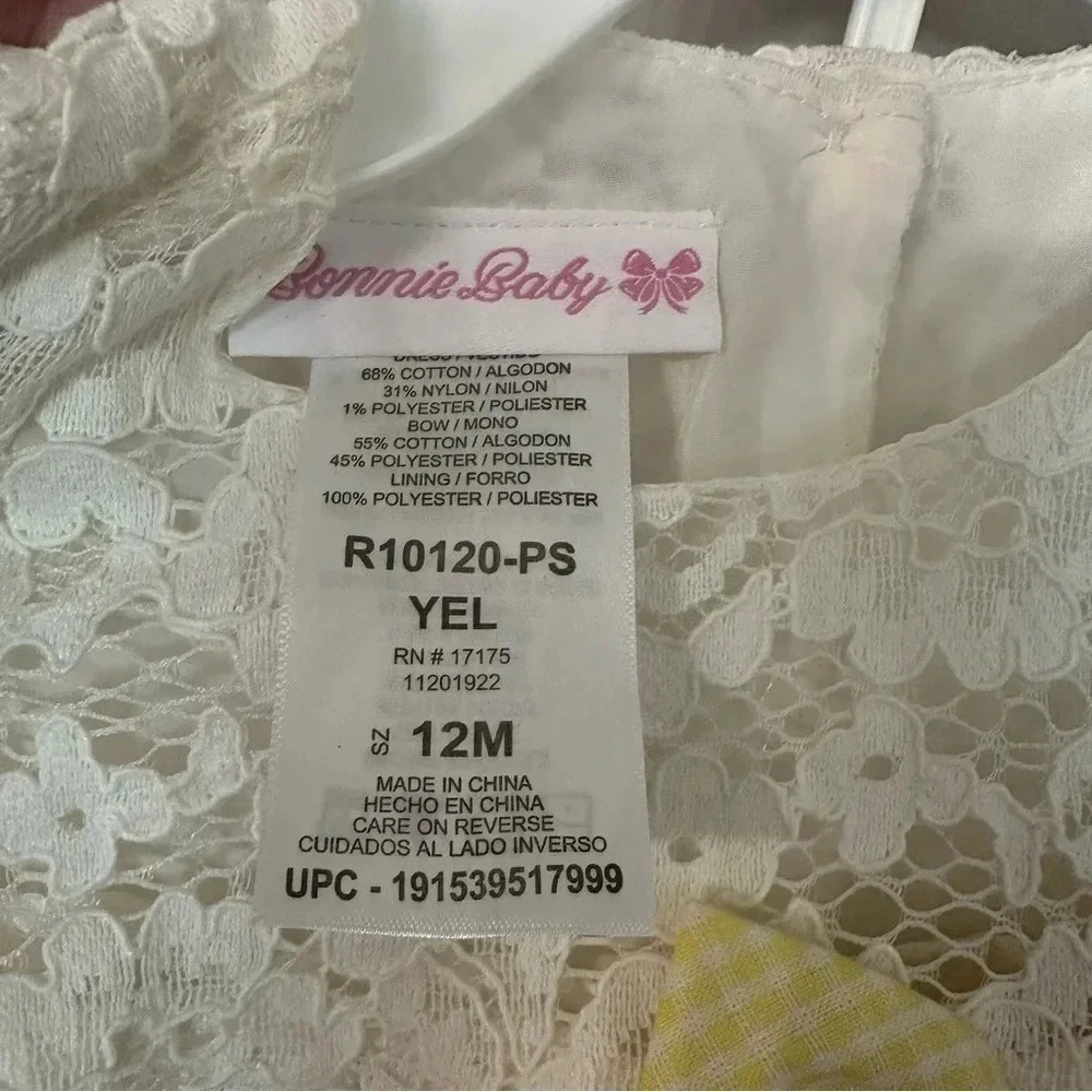 Bonnie Baby Toddler Girl Flutter Sleeve Floral Lace Dress with Shorts Sz 12m NWT